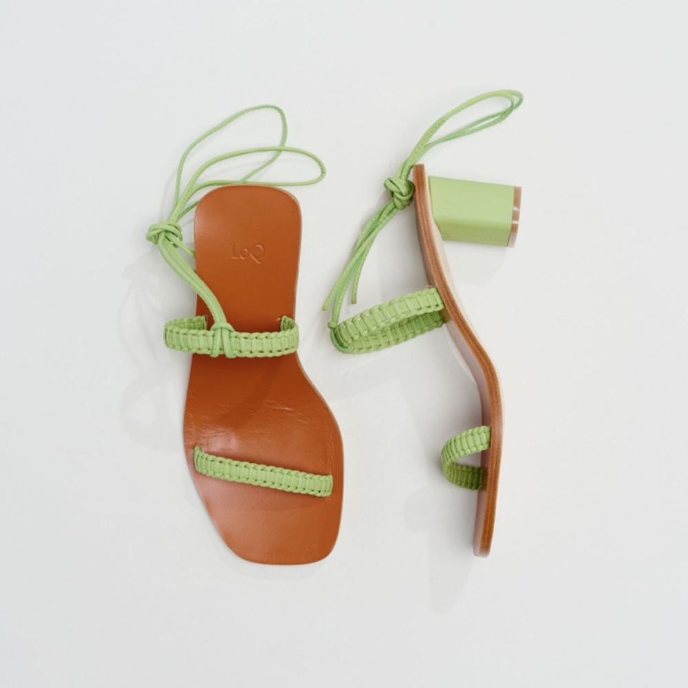 New LOQ Leona leather lace up sandals in Pomelo green EU Size 38